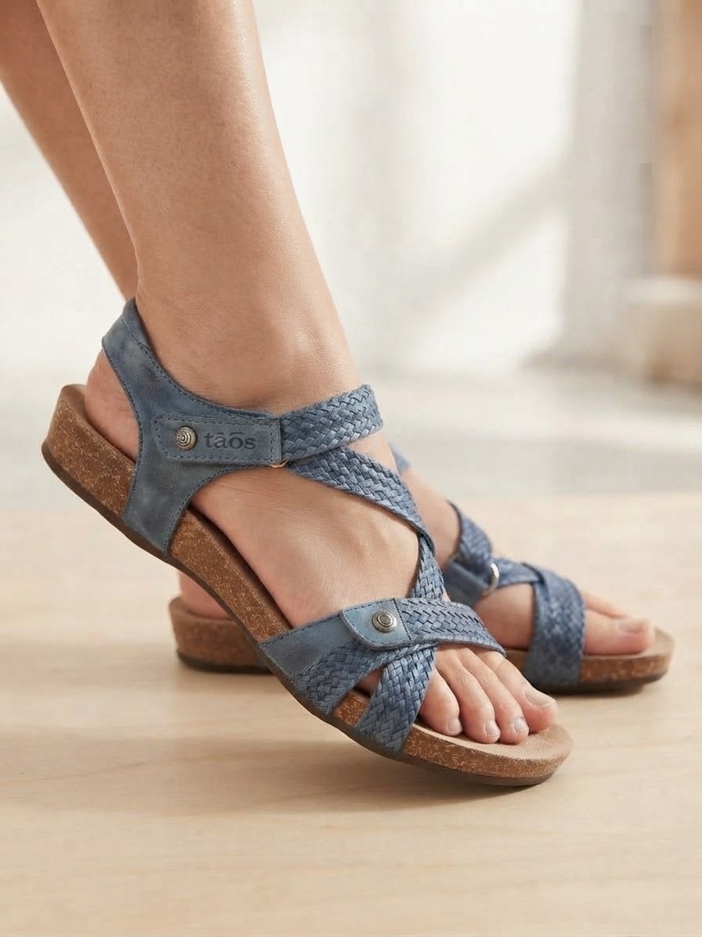 Taos Trulie Blue Braided Leather Strappy Comfort Sandals 39 8-8.5